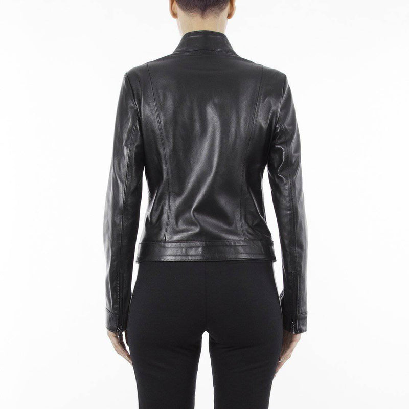 Italian handmade Women soft genuine lambskin leather fitted slim fit jacket color Black