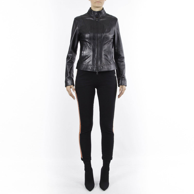 Italian handmade Women soft genuine lambskin leather fitted slim fit jacket color Black