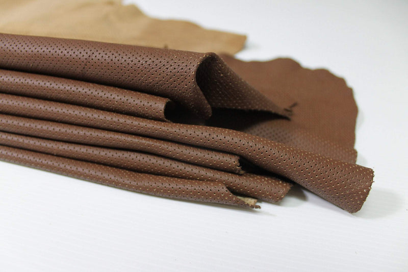 BROWN PINHOLES PERFORATED textured Italian genuine Lambskin Lamb Sheep leather skins hides 0.5mm to 1.2mm