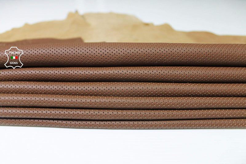 BROWN PINHOLES PERFORATED textured Italian genuine Lambskin Lamb Sheep leather skins hides 0.5mm to 1.2mm