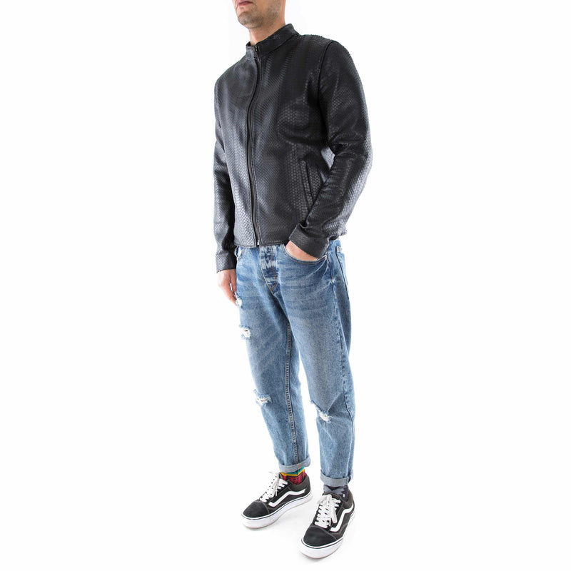 Italian handmade slim fit Men genuine leather jacket black snake XS to 2XL