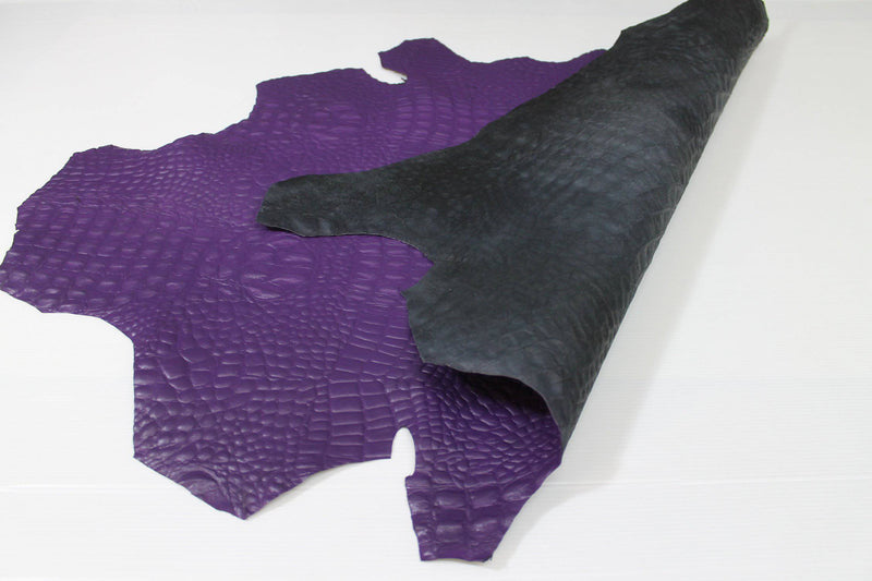 PURPLE CROCODILE ALLIGATOR embossed textured Italian Goatskin leather 12 skins hides total 80-90sqf 0.8mm