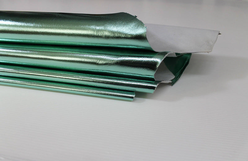 METALLIC MINT GREEN smooth Italian genuine Lambskin Lamb Sheep leather skins hides