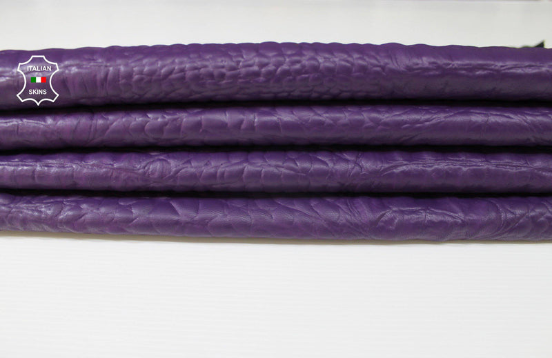 PURPLE CROCODILE ALLIGATOR embossed textured Italian Goatskin leather 12 skins hides total 80-90sqf 0.8mm