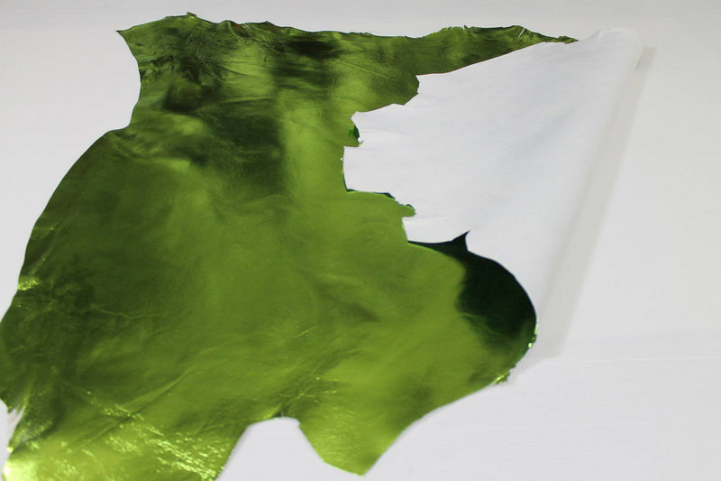 METALLIC LIME GREEN smooth Italian genuine Lambskin Lamb Sheep leather skins hides