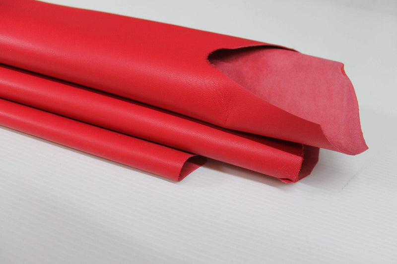 STRAWBERRY RED smooth Italian genuine Lambskin Lamb Sheep wholesale leather skins material for sewing high quality 0.5mm to 1.2mm