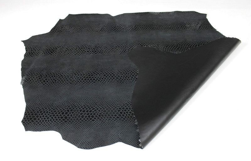 ANTHRACITE BLACK SNAKE print Italian lambskin Lamb Sheep leather 12 skins hides Shiny  80-90sqf 0.7mm