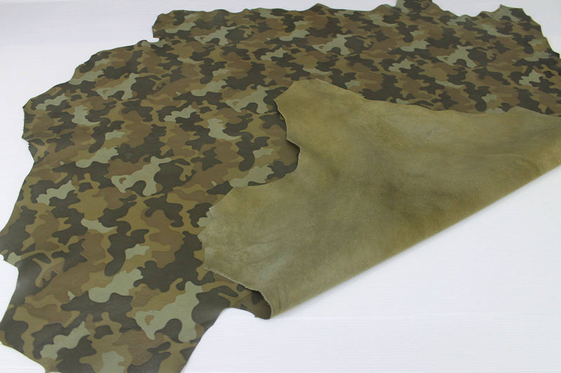 ARMY CAMO OLIVE Camouflage military Italian lambskin lamb sheep leather 12 skins hides 85-90sqf