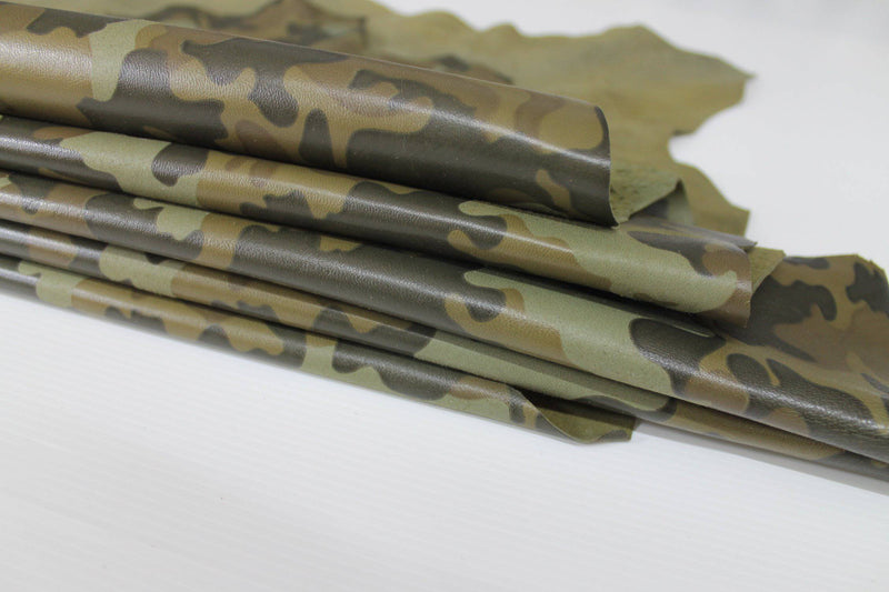 ARMY CAMO OLIVE Camouflage military Italian lambskin lamb sheep leather 12 skins hides 85-90sqf