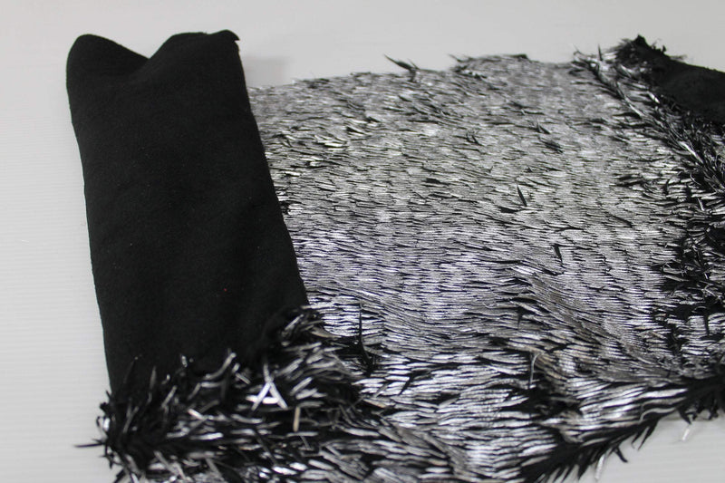 METALLIC SILVER FRINGED on black fringe Italian genuine Lambskin Lamb Sheep leather skins hides