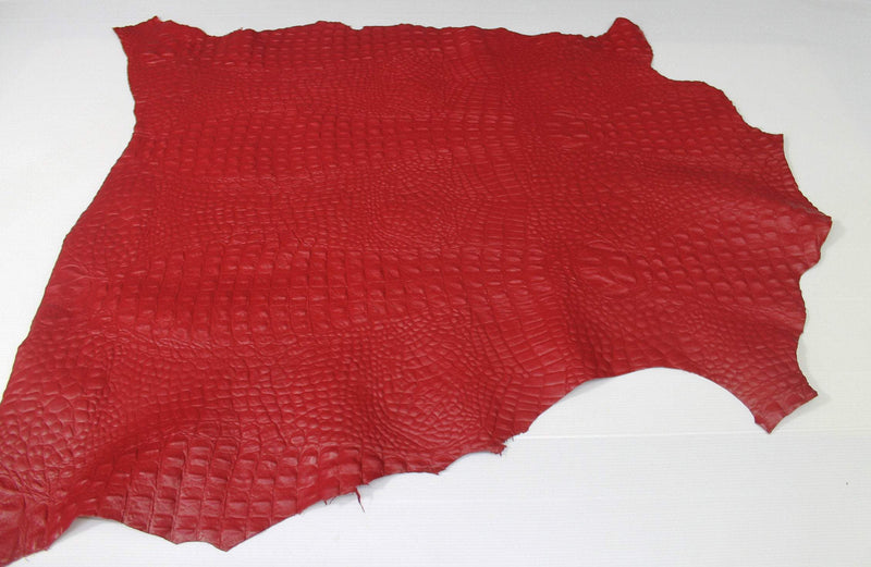 RED CROCODILE ALLIGATOR embossed textured Italian Goatskin leather 12 skins hides total 80-90sqf 0.8mm