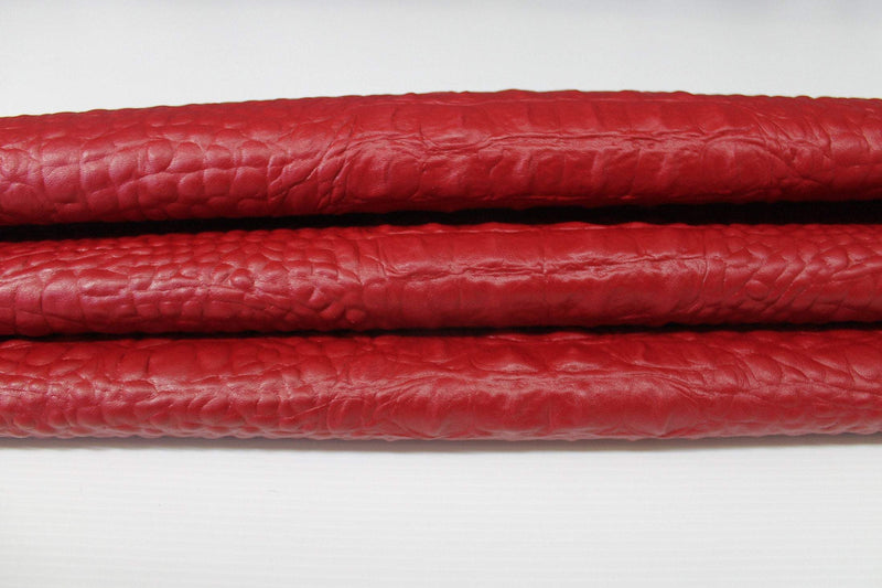 RED CROCODILE ALLIGATOR embossed textured Italian Goatskin leather 12 skins hides total 80-90sqf 0.8mm