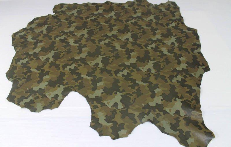 ARMY CAMO OLIVE Camouflage military Italian lambskin lamb sheep leather 12 skins hides 85-90sqf