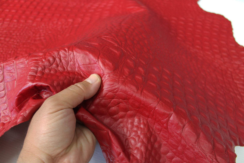 RED CROCODILE ALLIGATOR embossed textured Italian Goatskin leather 12 skins hides total 80-90sqf 0.8mm