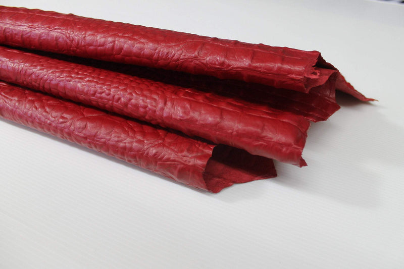 RED CROCODILE ALLIGATOR embossed textured Italian Goatskin leather 12 skins hides total 80-90sqf 0.8mm