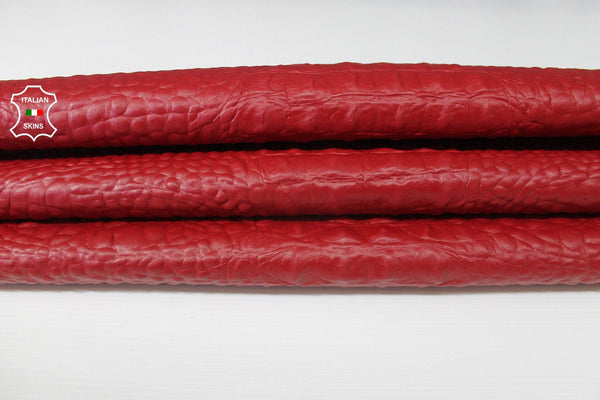 RED CROCODILE ALLIGATOR embossed textured Italian Goatskin leather 12 skins hides total 80-90sqf 0.8mm