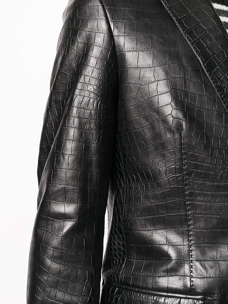 BLACK CROCODILE Italian handmade Men genuine textured leather slim fit BLAZER