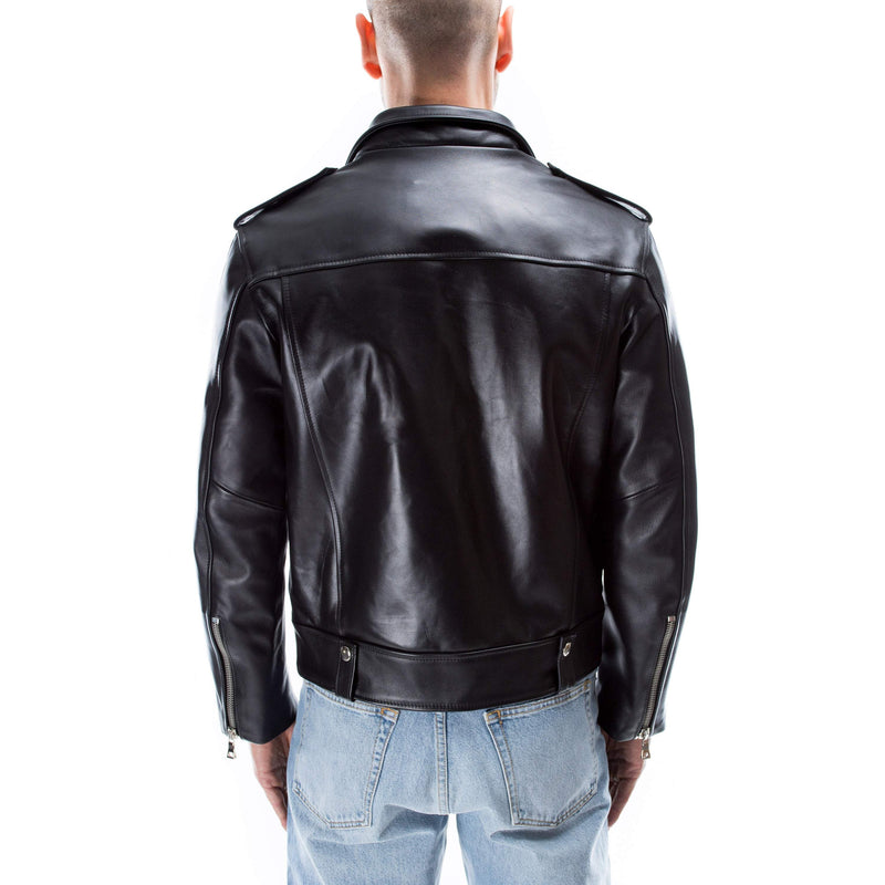 Italian handmade Men genuine lambskin leather biker jacket slim fit color black silver hardware S to 2XL