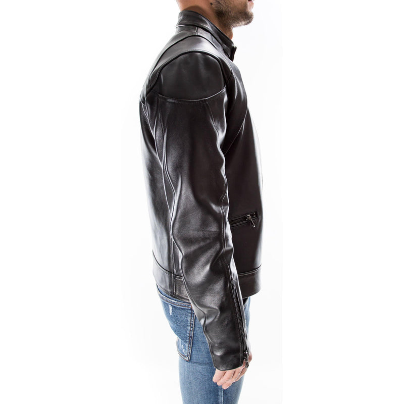 BLACK Italian handmade Men genuine Lambskin real leather jacket slim fit Xs to 3XL