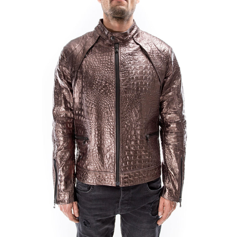 Italian handmade Men jacket slim fit alligator crocodile embossed