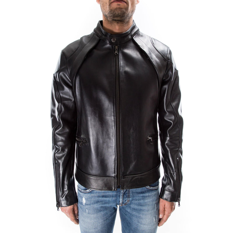 BLACK Italian handmade Men genuine Lambskin real leather jacket slim fit Xs to 3XL
