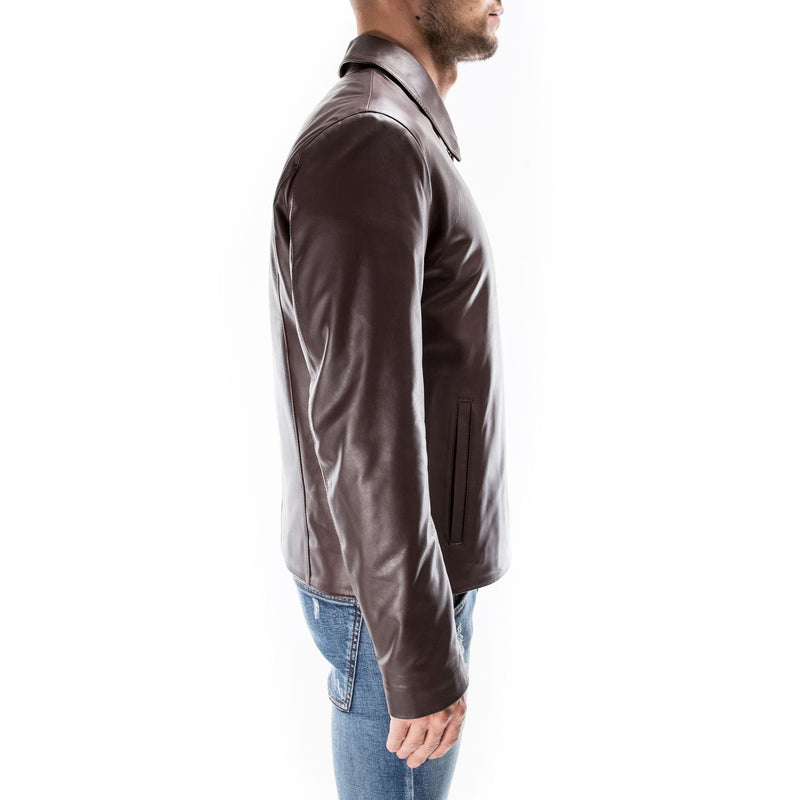 BROWN Italian handmade Men genuine soft lambskin real leather jacket slim fit XS to 2XL