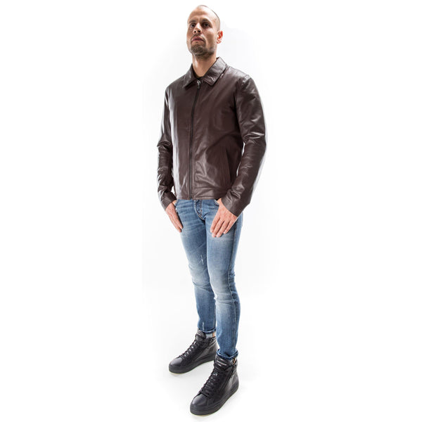 BROWN Italian handmade Men genuine soft lambskin real leather jacket slim fit XS to 2XL