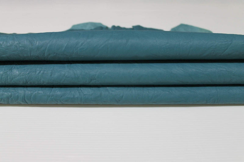 WASHED TEAL BLUE wrinkled vegetable tan Italian genuine Lambskin Lamb Sheep wholesale leather skins high quality 0.5mm to 1.2mm