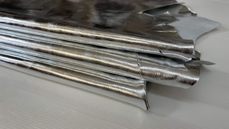 METALLIC SILVER strong Italian Goatskin Goat leather skins 0.5mm to 1.2 mm