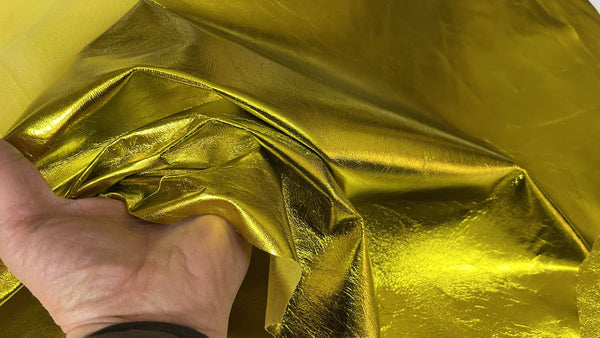 Italian lambskin leather 12 skins hides METALLIC GOLDEN YELLOW 80-90sqf