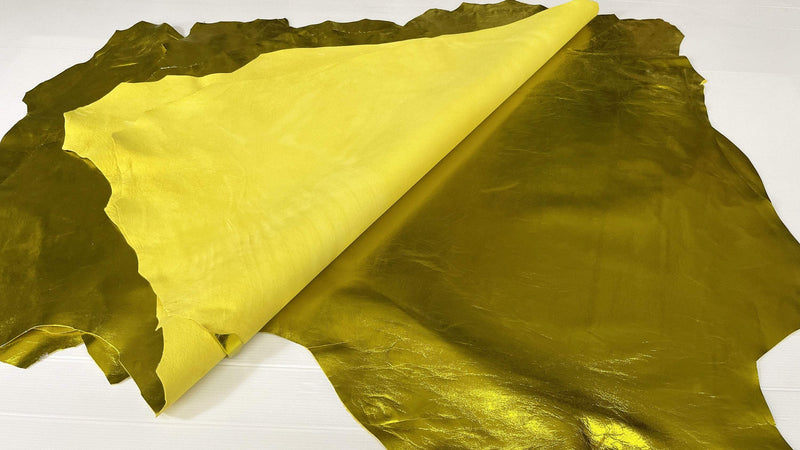 Italian lambskin leather 12 skins hides METALLIC GOLDEN YELLOW 80-90sqf