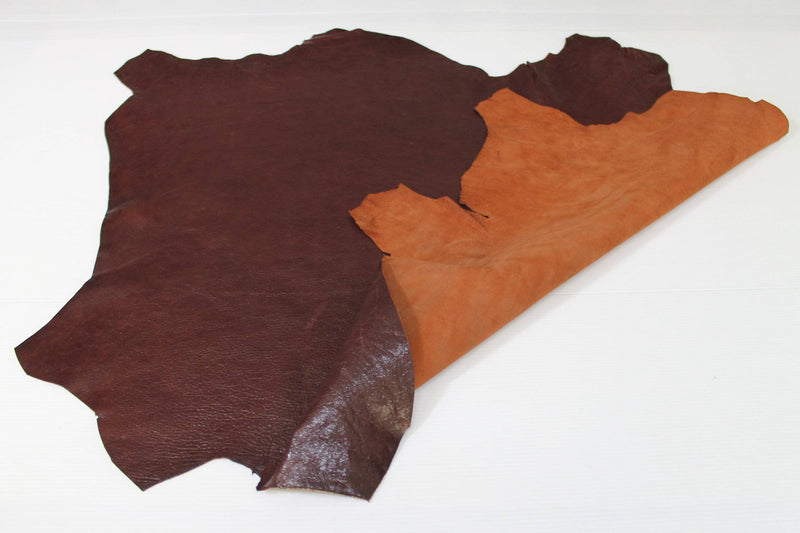 BROWN rough shiny vegetable tan Italian Goatskin Goat wholesale leather skins 0.5mm to 1.2 mm