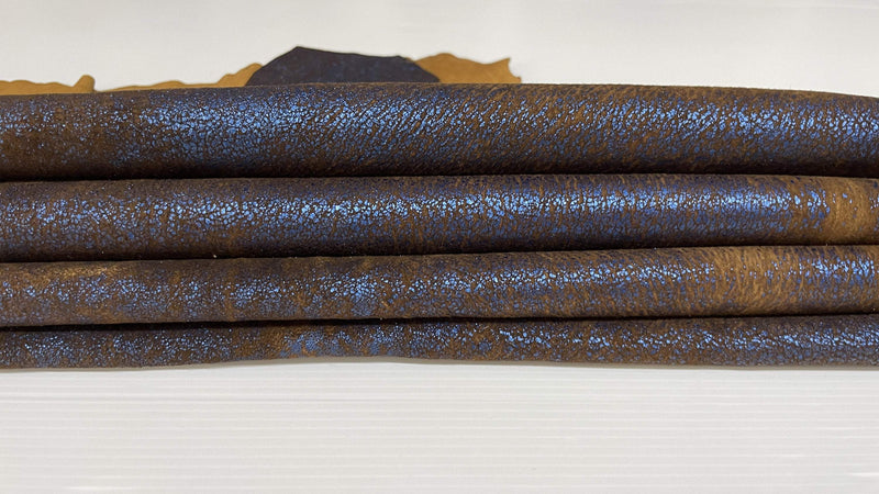 METALLIC BLUE CRACKLED distressed stonewash vintage look Italian lambskin lamb sheep wholesale leather skins 0.5mm to 1.2 mm