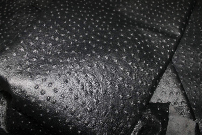 Italian lambskin leather 12 skins hides OSTRICH EMBOSSED on BLACK 80-90sqf
