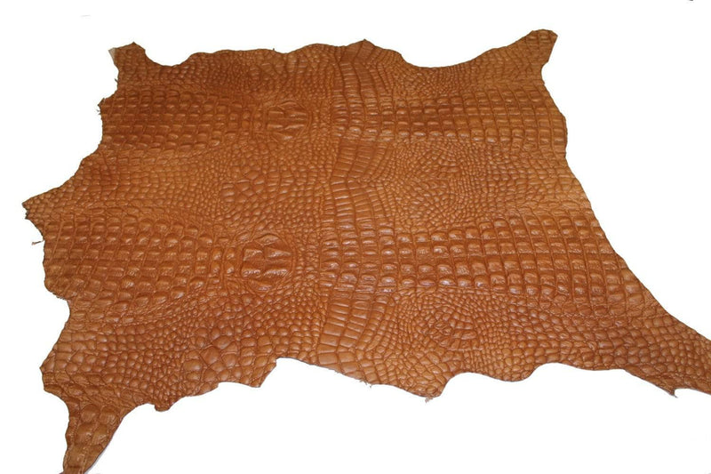 Italian lambskin leather 12 skins hides CROCODILE ALLIGATOR embossed texture on Natural TAN 80-90sqf